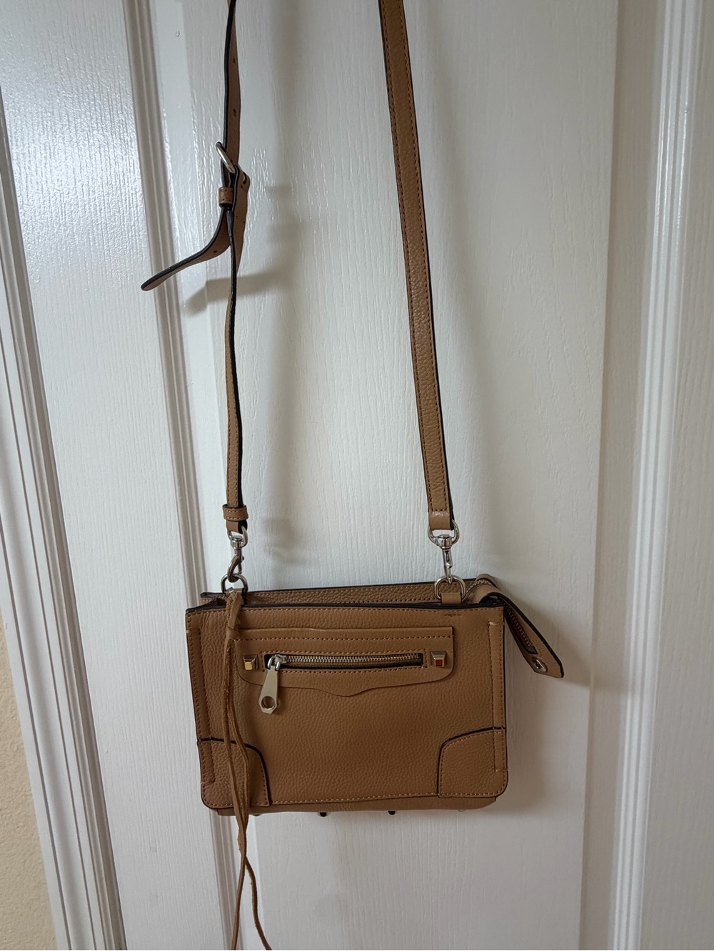 Rebecca Minkoff Tan Leather Crossbody with Front Zip Pocket